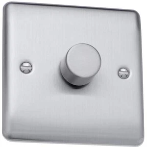 Caradok LED 1g ang 2way dimmer switch Brushed Chrome, Metal Switch, Grey Insert - Picture 1 of 2