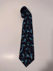 Dolphins Marine Fish Tie Necktie Ocean Theme Science Teachers Aquarium - Picture 1 of 3