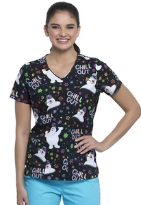 Frosty The Snowman Cherokee Scrubs Tooniforms Christmas V Neck Top TF614 FRCIC - Picture 1 of 6