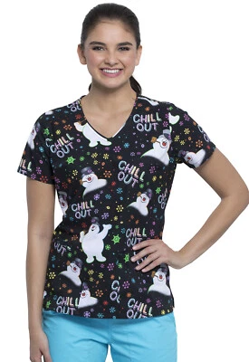 Frosty The Snowman Cherokee Scrubs Tooniforms Christmas V Neck Top TF614 FRCIC - Image 1 of 4