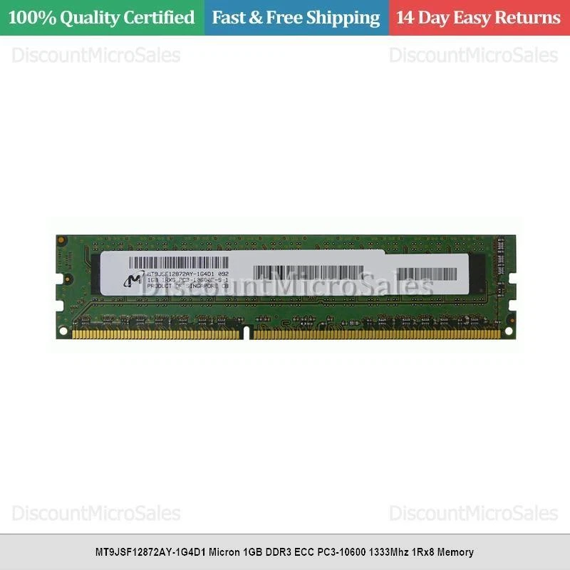 MT9JSF12872AY-1G4D1 Micron 1GB DDR3 ECC PC3-10600 1333Mhz 1Rx8 Memory - Image 1 of 1