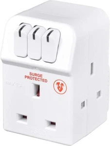 Masterplug Three Socket Surge Protected Adaptor with Individual Switches White - Picture 1 of 9