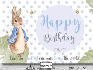 PETER RABBIT POCKA DOT PERSONALISED BIRTHDAY PARTY BANNER BACKDROP DECORATION - Picture 1 of 4