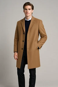 Abrigo Jos a Bank Para Hombres 2XL Marrón Mezcla de Lana Preppy Negocios Informal Corporativo - Imagen 1 de 15