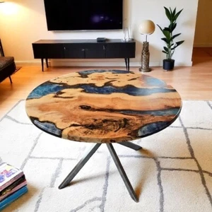 24" Ocean Epoxy Resin Coffee Table Top Wood Center Table Handmade Hotel Decors - Picture 1 of 9