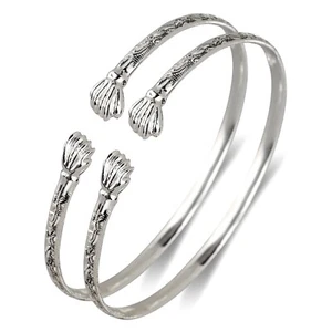 Fist Ends .925 Sterling Silver West Indian Flat Bangles 31 Grams (Pair) - Picture 1 of 2