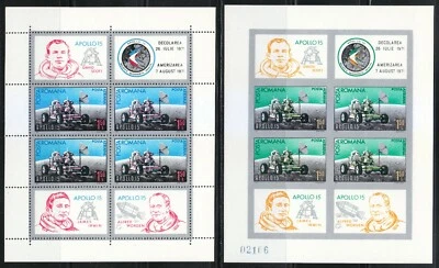 Romania 1971 MNH Mi Blocks 88,89 Sc C185 US Apollo 15 moon mission. NASA ** - Image 1 of 2