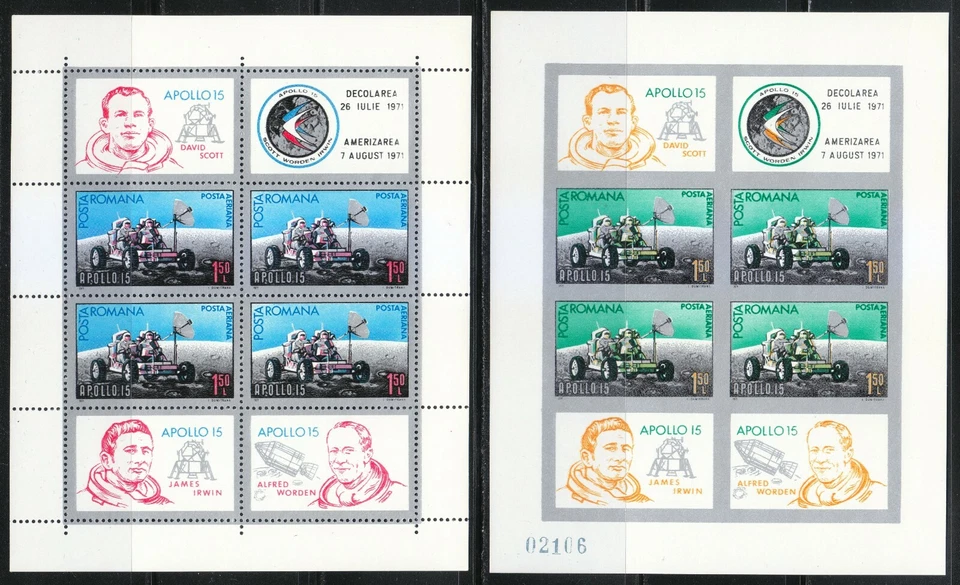 Romania 1971 MNH Mi Blocks 88,89 Sc C185 US Apollo 15 moon mission. NASA ** - Image 1 of 2