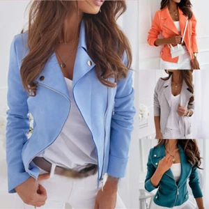 Slim 2024 Lapel Zipper Short Coat Deerskin Velvet Polyester Women's Clothing - Picture 1 of 24