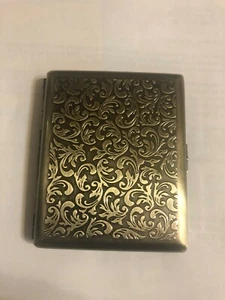 Antique Gold Victorian Fleur 2-Clip 100s Cigarette Case Business Card Holder - Picture 1 of 2