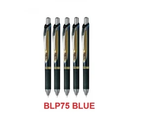 Pentel BLP75 BLUE ink EnerGel PERMANENT Gel Ink Retractable Pen 0.5mm Tip x 5 - Picture 1 of 2
