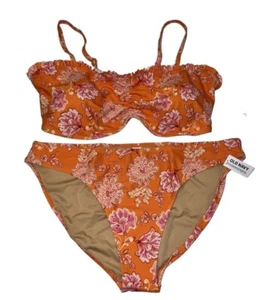 Women’s Old Navy NEW Orange Floral 2 Piece Bikini Bathing SwimSuit-Size 2X - Picture 1 of 14