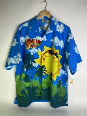 Hawaiian Tropic Blue Sky Happy Summer Sun Sunshine Camp Shirt Button Up Size XL - Image 1 of 4