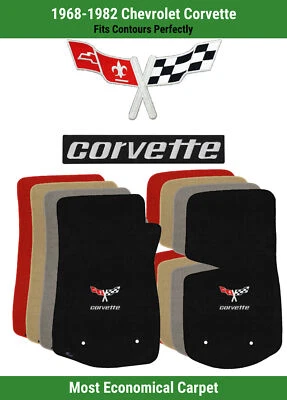 Tapetes dianteiros Lloyd Velourtex para Corvette 68-82 com #3 bandeiras cruzadas Corvette e Wor - Imagem 1 de 4