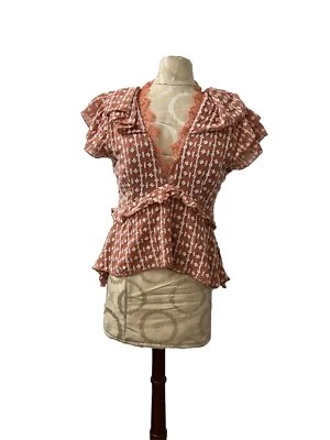 Nueva Blusa Top Camisa Walter Baker Mujer Volantes Blanco Melocotón Talla S Foto 1 de 4