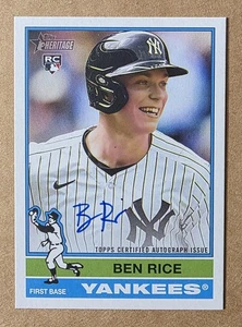 2025 Topps Heritage Ben Rice ROA-BRI Real One ON CARD Auto RC Yankees Blue Ink - Picture 1 of 2