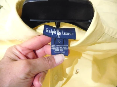 Polo Ralph Lauren Niños Talla 10 Vestido/Camisa Escolar, Amarilla con Caballo Tostado Foto 1 de 4