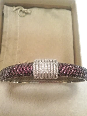 PULSERA BRAZALETE BISAGRAS PLATA ESTERLINA GRANATE RODOLITA FRAMBUESA y circón blanco Foto 1 de 4