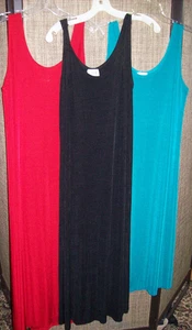 Lot 3 Jostar Traveler Slinky Black Red Green Long Sleeveless Dresses Med Large - Picture 1 of 8