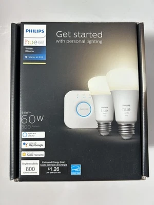 Philips Hue Bluetooth Starter Kit - 2 White A19 60W LED Bulbs & Hub - New in Box - Image 1 of 2