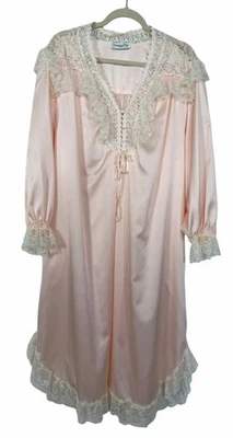 Camisón bata vintage Christian Dior rosa satinado encaje talla mediana  Foto 1 de 4