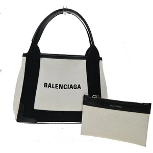 BALENCIAGA LOGO Navy Cabas XS Hand Bag Canvas Leather White Black 70TA232 - Picture 1 of 15