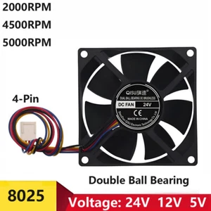 Ventilateur refroidisseur silencieux 8025 DC Brushless 5V 12V 24V double roulement à billes 4 broches - Photo 1/6