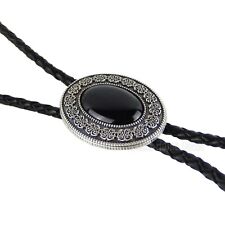 Black Obsidian Stone Bolo Tie Real Silver Plated 38
