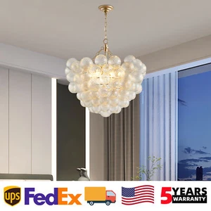 28'' 6 Light Gold Pendant Ribbed Glass Ceiling Chandelier Kitchen Island Fixture - Picture 1 of 10