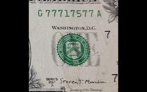 6 six of a kind 7s fancy serial number one dollar bill bookends G77717577A 2017 - Picture 1 of 4