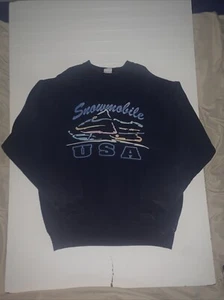 VTG Snowmobile Sweatshirt Mens XL Black Fleece Crew Neck Snowmobile USA 90s - Picture 1 of 13