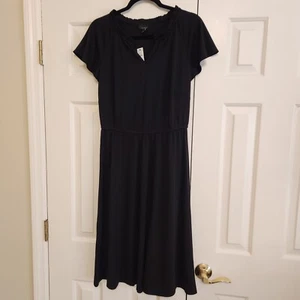 Talbots Womens Fit Flare Midi Dress Sz S Black Lace Trim Lightweight Slinky NWT - Picture 1 of 3