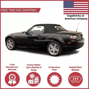 2006-2015 Mazda Miata Convertible Soft Top w/ DOT Approved Heated Glass, Black - Picture 1 of 4