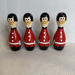 Vintage Wooden Bowling Pin Soldiers Set Of 4 6” - Picture 1 of 11