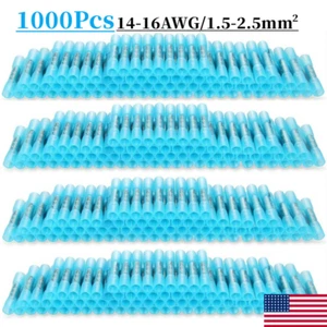 1000Pcs Blue AWG Heat Shrink Butt Wire Connectors Crimp Terminals 14-16 Gauge US - Picture 1 of 11