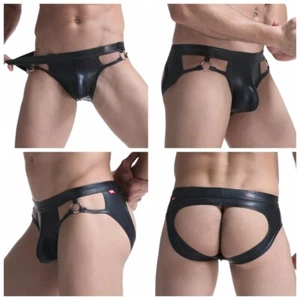 Herren Sexy Tangas G-String PU Leder Dessous Unterwäsche Gay Hintern Schwarz Farbe  - Bild 1 von 13