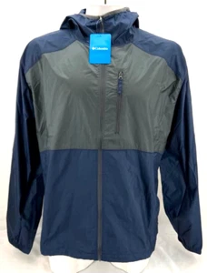 NEW Columbia Flash Forward Navy Blue Grey Windbreaker LS Hooded Full Zip Men's L - Picture 1 of 10