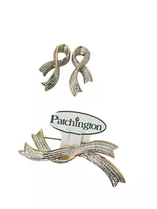 NOC Patchington gold & silberfarbene Brosche und Clip Ohrringe Set - Bild 1 von 4
