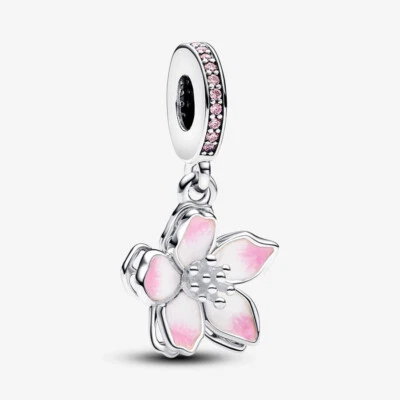 PANDORA Charm Anhänger Bead 925 Sterlingsilber Kirschblüte Steine Rosa 790667C01 - Bild 1 von 4