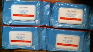 4 Mascon Alcohol Wipes, Antiseptic Hand Sanitizer 4 Packs x 50 Wipes 6" x 8",. - Picture 1 of 8