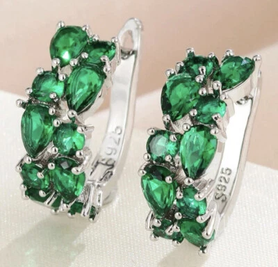 NEW💝BEAUTIFUL SILVER-PLATED EMERALD GREEN CRYSTAL HUGGIE  MINIMALIST EARRINGS - image 1 of 4