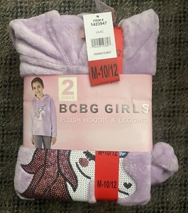 BCBG Girls Plush Hoodie & Legging 10/12 M Purple Gray 2PC Sequin Unicorn - Picture 1 of 5