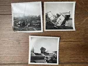 3 Vintage Photos Car Wreck possibly 1955 Ct flood damaged Buicks and thrown cars - Imagen 1 de 6