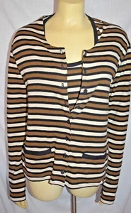 SONIA RYKIEL Paris Black Ivory ICONIC TOP Cotton Stripe Twinset Sweater Set L XL - Picture 1 of 11