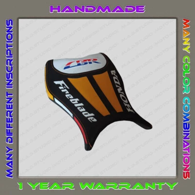 Funda de asiento delantera diseño personalizado HONDA CBR1000RR 2008-2016 NEGRA+naranja-blanco-rojo Foto 1 de 4