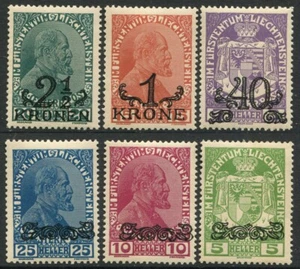 Liechtenstein 1920 Prince Jean II - Overloaded 6 Stamps **/MNH 11/16 - Picture 1 of 2