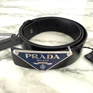 Prada 2CA004 Black Reversible Leather Belt, including blue changeable buckle, 95 - Picture 1 of 4