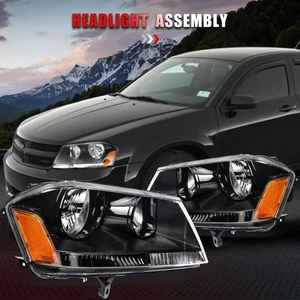 For 2008-2014 Dodge Avenger SXT SE Black Housing Headlights Assembly Pair Front - Picture 1 of 6