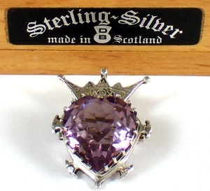 Broche prendedor vintage Dawson Bowman Escocia Luckenbooth corona corazón amatista con caja - Imagen 1 de 13