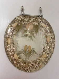 Vintage Acrylic Lucite Seashell Toilet Seat Nautical Beach Shells 17 Inch - Picture 1 of 16